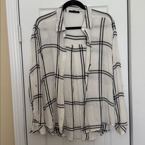 Black and White Plaid Button-Up Shirt